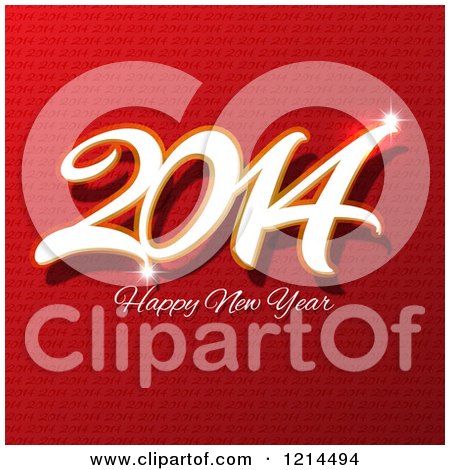 Clipart of a 2014 Happy New Year Greeting over Red Repeat - Royalty Free Vector Illustration by KJ Pargeter