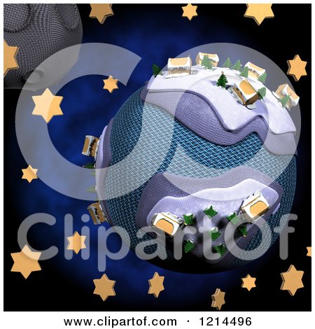 Clipart of a 3d Crafted Christmas Globe with Houses and Trees over Stars and the Moon - Royalty Free CGI Illustration by KJ Pargeter