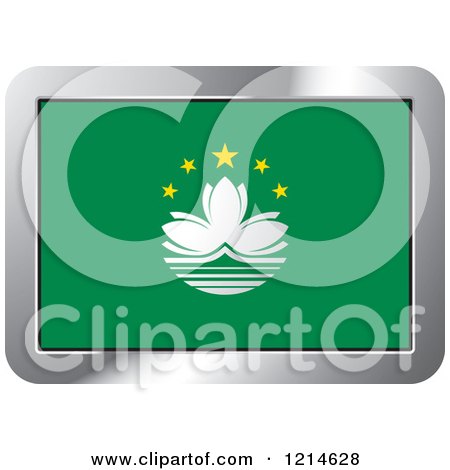 Clipart of a Macau Flag and Silver Frame Icon - Royalty Free Vector Illustration by Lal Perera