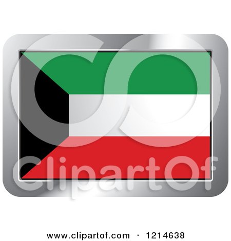 Clipart of a Kuwait Flag and Silver Frame Icon - Royalty Free Vector Illustration by Lal Perera