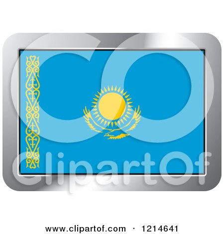 Clipart of a Kazakhstan Flag and Silver Frame Icon - Royalty Free Vector Illustration by Lal Perera