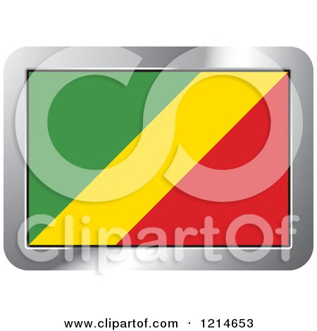 Clipart of a Republic of the Congo Flag and Silver Frame Icon - Royalty Free Vector Illustration by Lal Perera