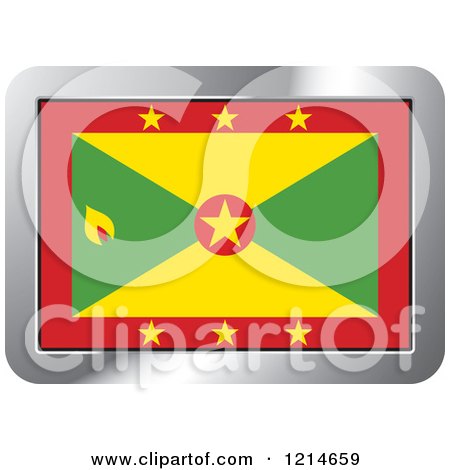 Clipart of a Grenada Flag and Silver Frame Icon - Royalty Free Vector Illustration by Lal Perera