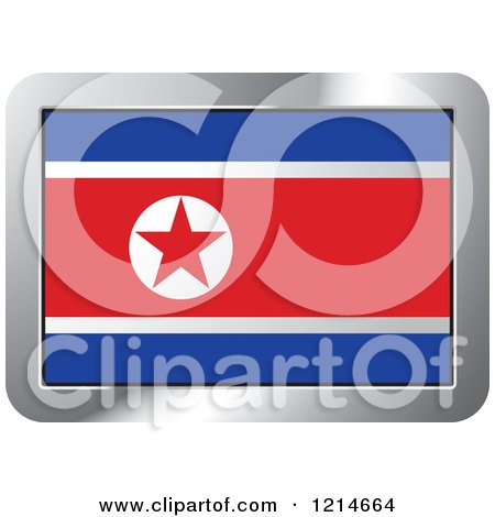Clipart of a North Korea Flag and Silver Frame Icon - Royalty Free Vector Illustration by Lal Perera