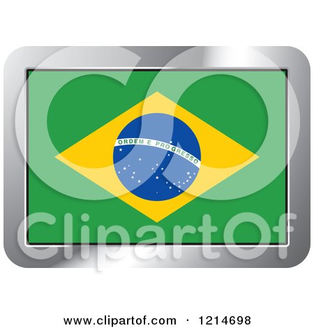 Clipart of a Brazil Flag and Silver Frame Icon - Royalty Free Vector Illustration by Lal Perera