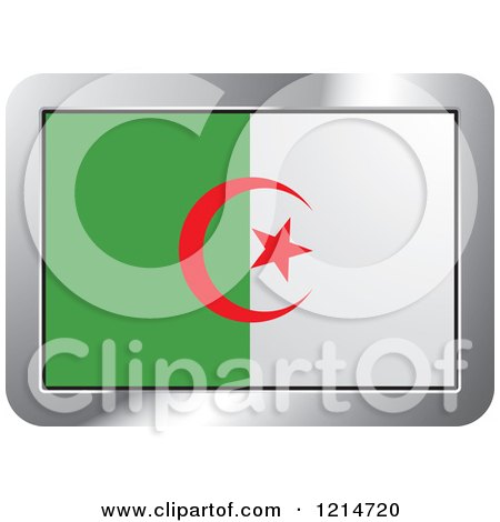Clipart of an Algeria Flag and Silver Frame Icon - Royalty Free Vector Illustration by Lal Perera