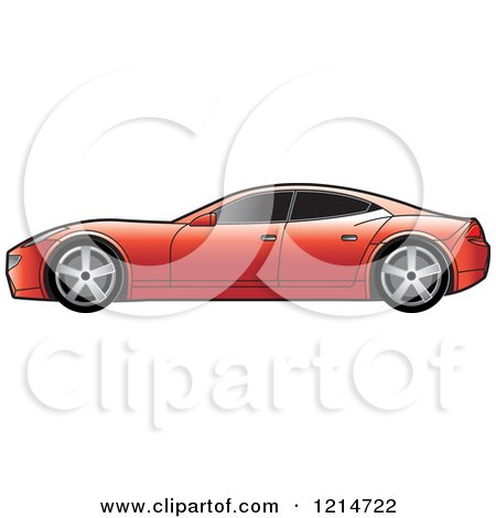 Clipart of a Red Four Door Sports Car - Royalty Free Vector Illustration by Lal Perera