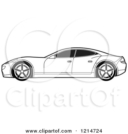 Clipart of a Black and White Four Door Sports Car - Royalty Free Vector Illustration by Lal Perera