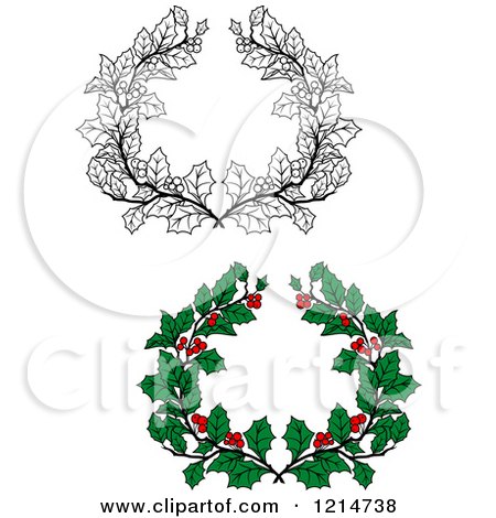 Clipart of Christmas Holly Wreaths - Royalty Free Vector Illustration by Vector Tradition SM