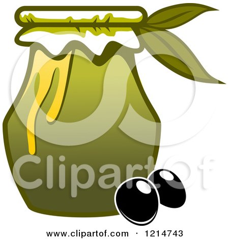 Clipart of a Jar of Oil and Black Olives - Royalty Free Vector Illustration by Vector Tradition SM