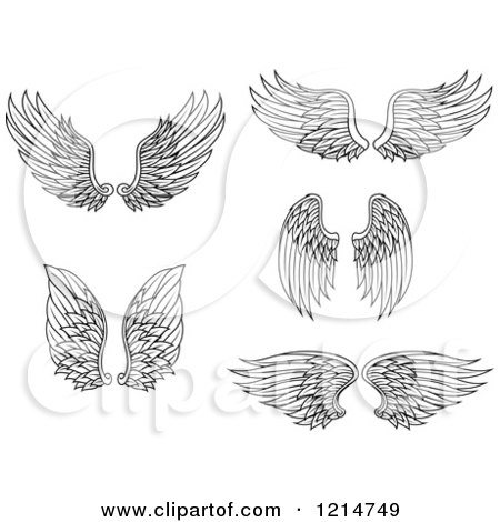 Clipart of Pairs of Black Feathered Wings 3 - Royalty Free Vector Illustration by Vector Tradition SM