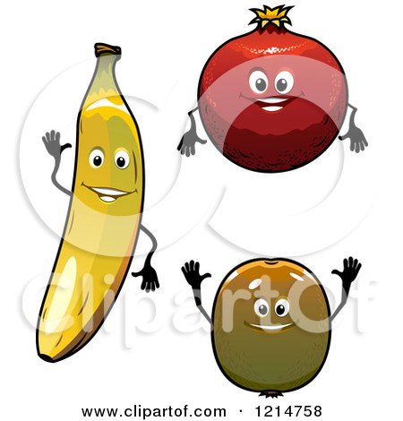 Clipart of Banana Kiwi and Pomegranate Characters - Royalty Free Vector Illustration by Vector Tradition SM