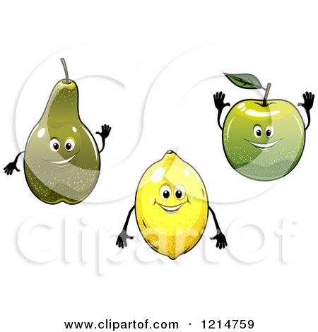 Clipart of Pear Lemon and Green Apple Characters - Royalty Free Vector Illustration by Vector Tradition SM