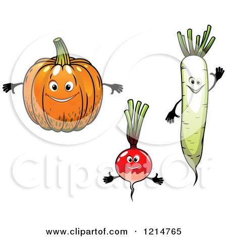 Clipart of Pumpkin Radish and Daikon Radish Characters - Royalty Free Vector Illustration by Vector Tradition SM