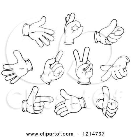 Clipart of Black and White Gloved Hand Gestures 3 - Royalty Free Vector Illustration by Vector Tradition SM