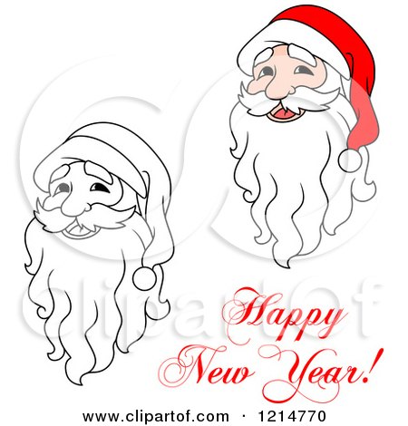 Clipart of a Happy New Year Greeting and Santa Heads - Royalty Free Vector Illustration by Vector Tradition SM