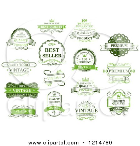 Clipart of Vintage Green Retail Quality Guarantee Labels - Royalty Free Vector Illustration by Vector Tradition SM