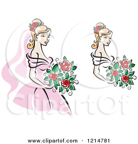 Clipart of Blond Brides in Pink and White Dresses - Royalty Free Vector Illustration by Vector Tradition SM
