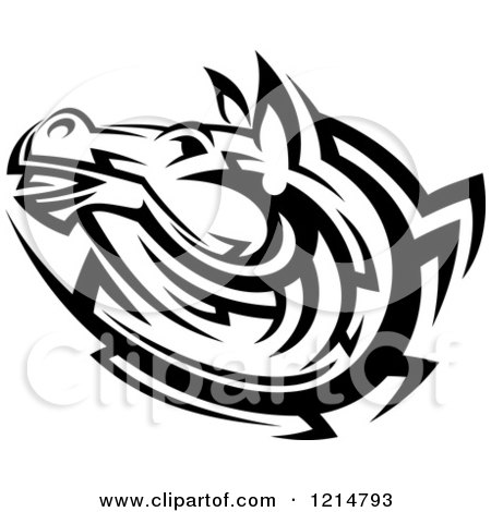Clipart of a Black and White Tribal Horse Head - Royalty Free Vector Illustration by Vector Tradition SM