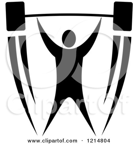 Clipart of a Black and White Bodybuilder Holding up a Barbell - Royalty Free Vector Illustration by Vector Tradition SM