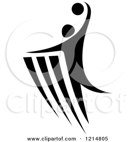 Clipart of a Black and White Basketball Player Slam Dunking - Royalty Free Vector Illustration by Vector Tradition SM