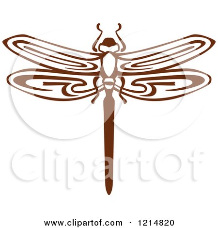 Clipart of a Brown Woodcut Dragonfly - Royalty Free Vector Illustration by Vector Tradition SM