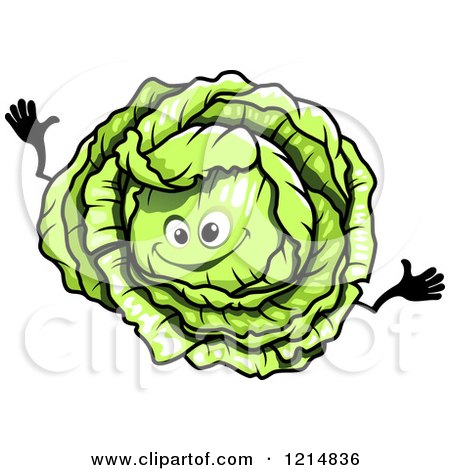 Clipart of a Waving Cabbage Character - Royalty Free Vector Illustration by Vector Tradition SM
