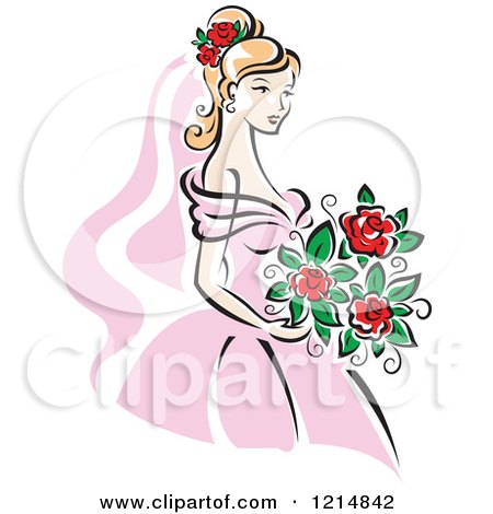 Clipart of a Blond Bride in a Pink Dress 4 - Royalty Free Vector Illustration by Vector Tradition SM