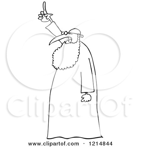 Clipart of an Outlined Muslim Cleric Man Pointing Upwards - Royalty Free Vector Illustration by djart