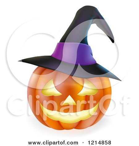 Clipart of a Carved Halloween Jackolantern Pumpkin with a Witch Hat - Royalty Free Vector Illustration by AtStockIllustration