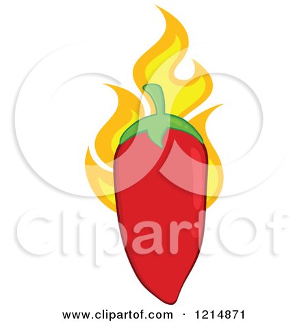 Cartoon of a Red Hot Chili Pepper and Flames - Royalty Free Vector Clipart by Hit Toon