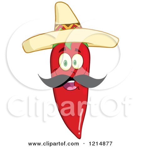 Cartoon of a Hispanic Red Hot Chili Pepper Character with a Mustache, Wearing a Sombrero - Royalty Free Vector Clipart by Hit Toon