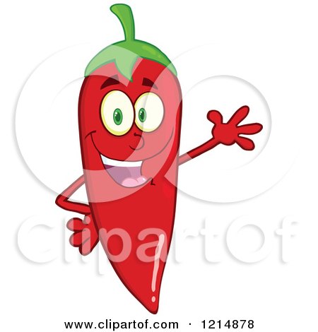 Cartoon of a Red Hot Chili Pepper Character Waving - Royalty Free Vector Clipart by Hit Toon