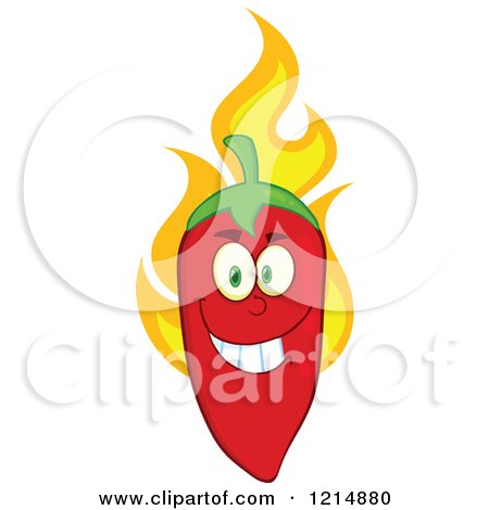 Cartoon of a Red Hot Chili Pepper Character with Flames - Royalty Free Vector Clipart by Hit Toon