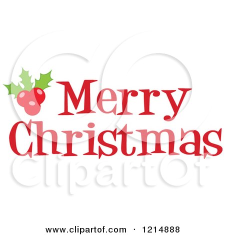 Cartoon of a Red Merry Christmas Greeting and Holly - Royalty Free Vector Clipart by Hit Toon