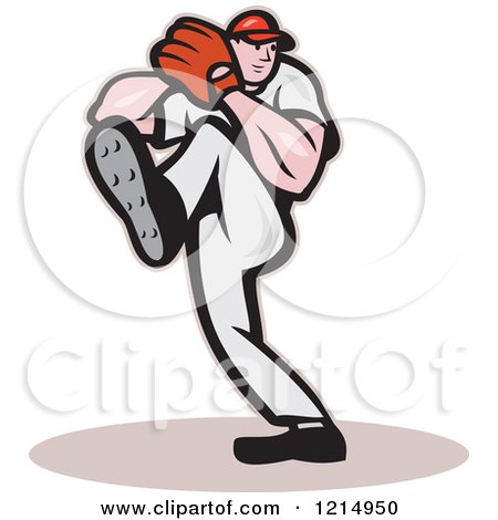 Clipart of a Baseball Player Athlete Pitching - Royalty Free Vector Illustration by patrimonio