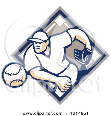 Clipart of a Baseball Player Athlete Pitching from a Diamond - Royalty Free Vector Illustration by patrimonio