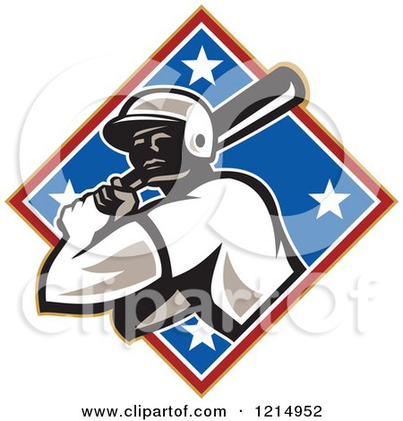 Clipart of a Baseball Player Athlete Batting in a Patriotic Diamond - Royalty Free Vector Illustration by patrimonio