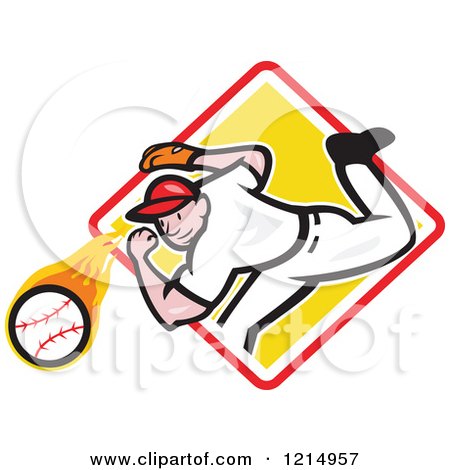 Clipart of a Baseball Player Athlete Pitching from a Yellow Diamond - Royalty Free Vector Illustration by patrimonio