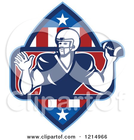 Clipart of a Quarterback American Football Player Throwing in a Patriotic Crest - Royalty Free Vector Illustration by patrimonio