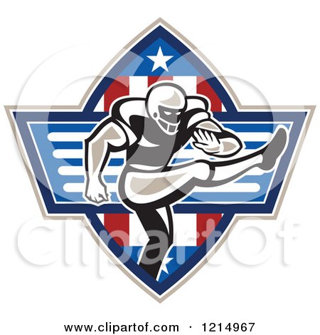 Clipart of an American Football Player Place Kicker over Stars and Stripes - Royalty Free Vector Illustration by patrimonio
