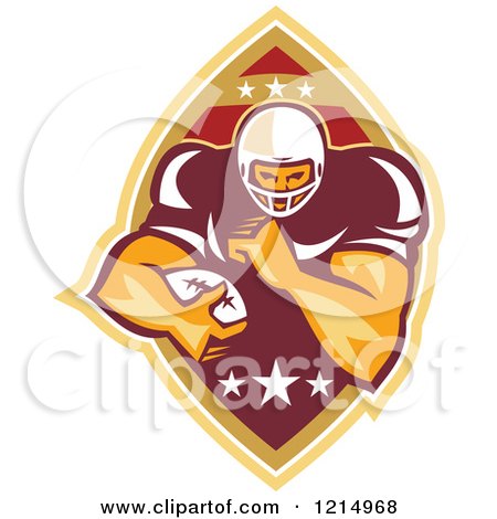 Clipart of a Running Back American Football Player over a Ball - Royalty Free Vector Illustration by patrimonio