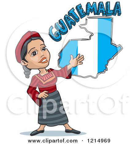Clipart of a Woman Presenting a Guatemalan Flag Map and Text - Royalty Free Vector Illustration by David Rey