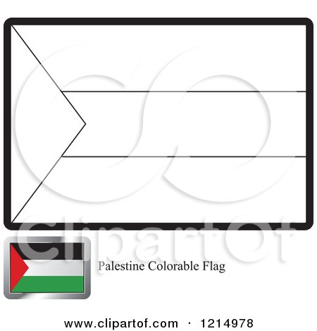 Clipart of a Coloring Page and Sample for a Palestine Flag - Royalty Free Vector Illustration by Lal Perera