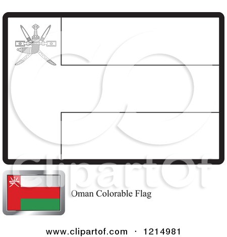 Clipart of a Coloring Page and Sample for an Oman Flag - Royalty Free Vector Illustration by Lal Perera