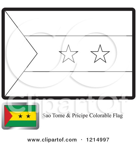 Clipart of a Coloring Page and Sample for a Sao Tome and Principe Flag