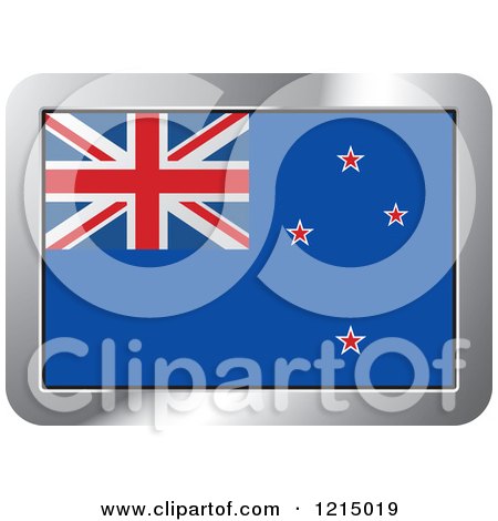 Clipart of a New Zealand Flag and Silver Frame Icon - Royalty Free Vector Illustration by Lal Perera
