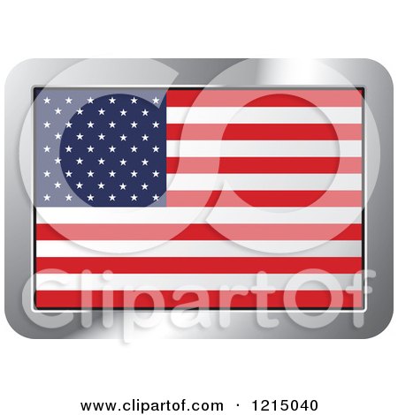 Clipart of a USA Flag and Silver Frame Icon - Royalty Free Vector Illustration by Lal Perera
