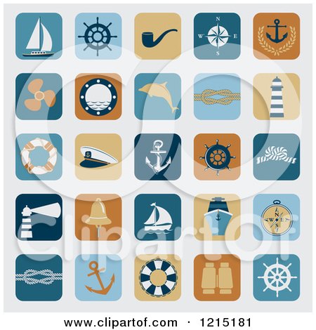 Clipart of Nautical App Icons on Gray - Royalty Free Vector Illustration by Eugene