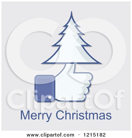 Clipart of a Merry Christmas Greeting and Facebook Thumb up with a Tree - Royalty Free Vector Illustration by Eugene